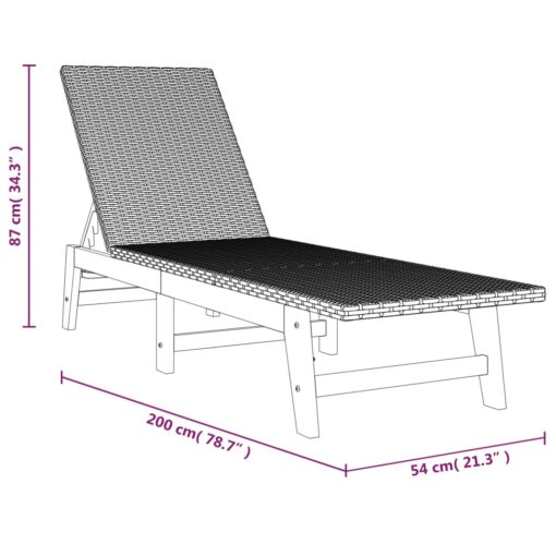 Sun Lounger Black and Brown Poly Rattan&Solid Wood Acacia - Image 7