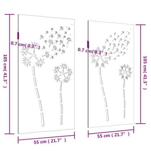 Garden Wall Decorations 2pcs 105x55cm Corten Steel Flower Design - Image 4