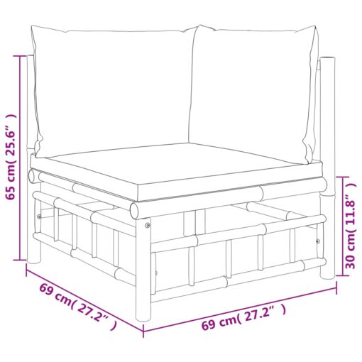 7 Piece Garden Lounge Set with Cream White Cushions Bamboo - Image 4