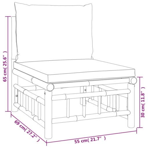 7 Piece Garden Lounge Set with Cream White Cushions Bamboo - Image 5