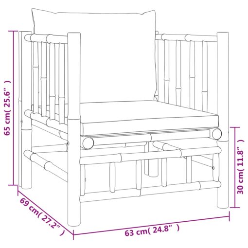 7 Piece Garden Lounge Set with Cream White Cushions Bamboo - Image 6