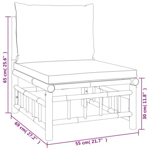 8 Piece Garden Lounge Set with Cream White Cushions Bamboo - Image 5
