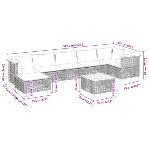 8 Piece Garden Sofa Set with Cushions Grey Poly Rattan - Image 5